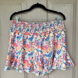 Pink Lily Smocked Waist Retro Floral Shorts - Size L